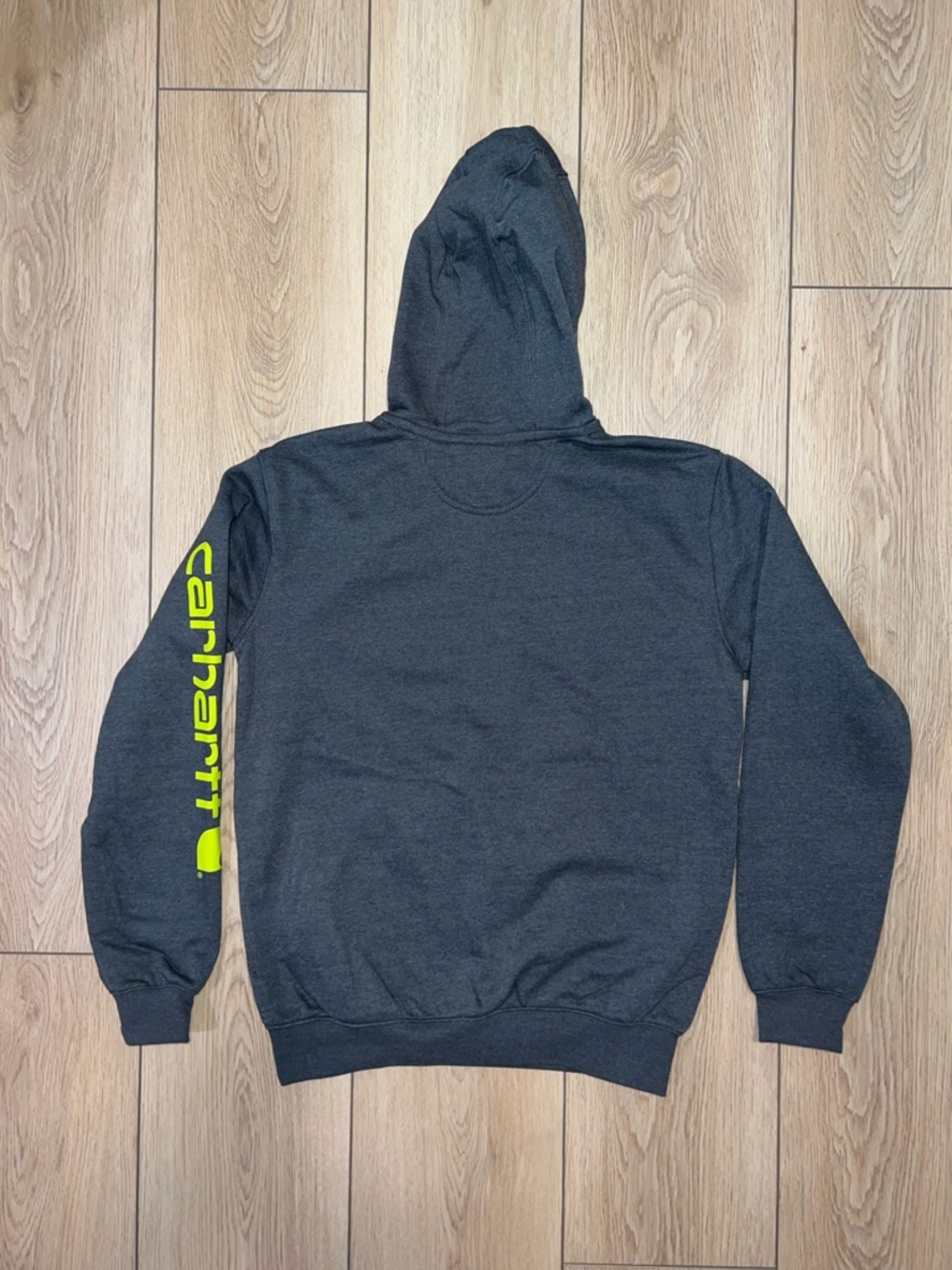 Carhartt Men’s Charcoal Hoodie with Neon Sleeve Logo - Picture 13 of 16